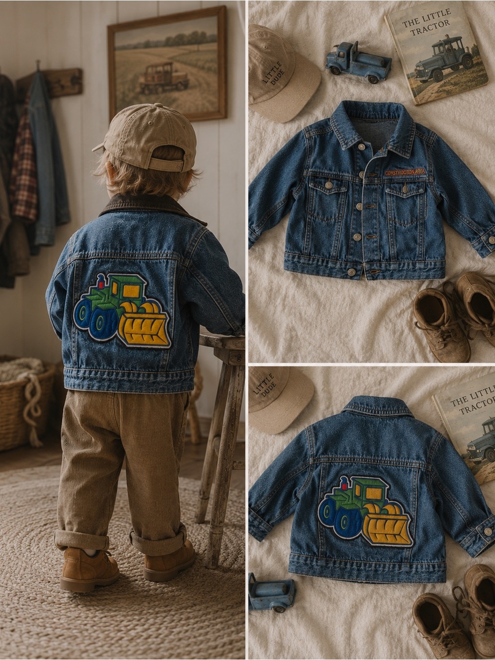 Vintage baby Denim jacket w/ Construction Tractor
